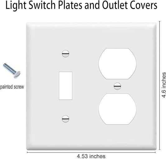 Duplex Outlet/Toggle Light Switch Wall Plates 2-Gang Switch Outlet Electrical Cover Plate Unbreakable Thermoplastic Faceplate for Light Receptacle Outlet Switch, White (10 Pack)