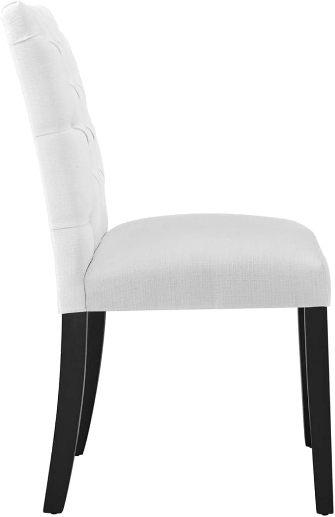 Duchess Button Tufted Fabric Dining Chair in White