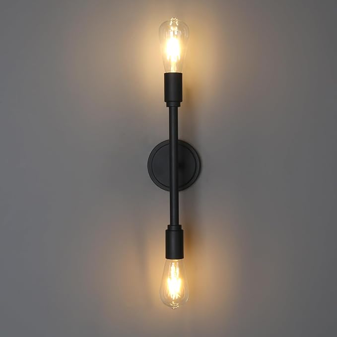 Phansthy Wall Sconces Set of Two, Modern Sconces Wall Lighting Fixtures, 2-Light Bathroom Light Over Mirror, Indoor Ceiling Light/Wall Light for Bedroom, Living Room (Black 2 Pack)