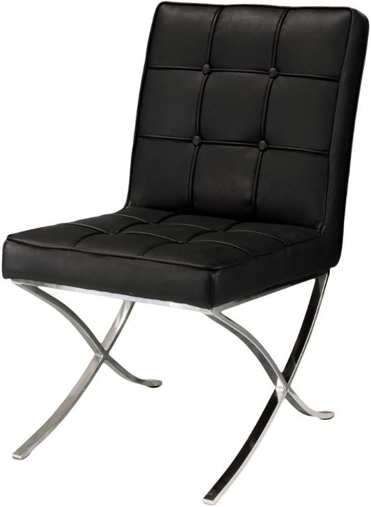 Christopher Knight Home Milania Modern Button Tufted Leather Dining Chairs, 2-Pcs Set, Black / Silver