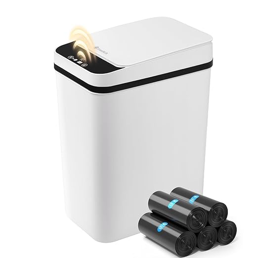 Bathroom Automatic Trash Can, 4 Gallon Touchless Motion Sensor Small Garbage Can with Lid Smart Electric Narrow Waterproof Garbage Bin for Bedroom Office Halloween Decoration, White