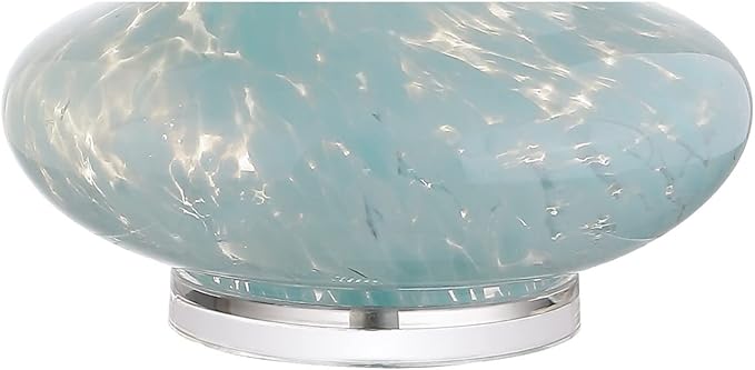 JONATHAN Y 29" Ice Blue Teardrop Glass LED Table Lamp, Contemporary Gourd Lamp with White Linen Drum Shade and Chrome Base for Living Room Bedroom, LED Bulb Included JYL2001A