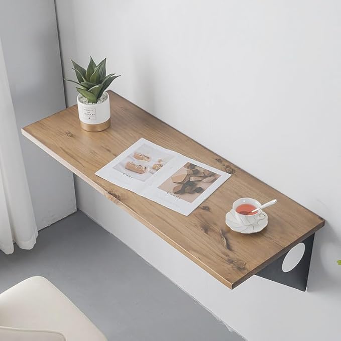 Industrial Rustic Wall Mounted Table, Dining Table Desk, Soild Pine Wood Wall Mounted Bar Tables (Teak Color, 40" X 18")