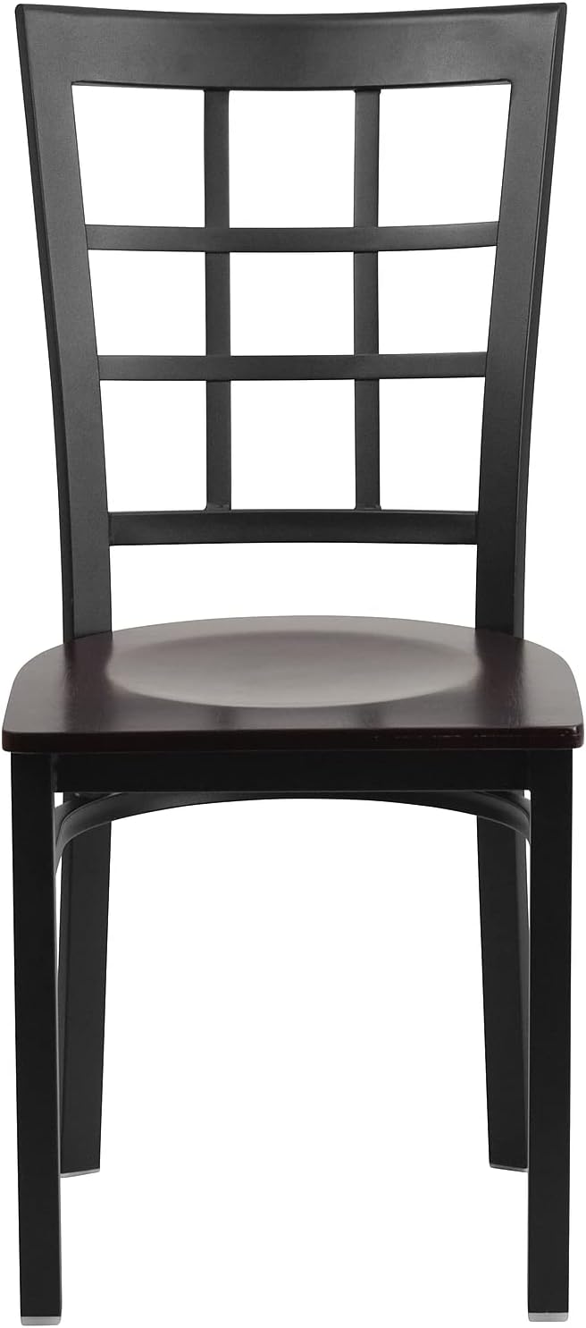 Flash Furniture 2 Pack HERCULES Series Black Window Back Metal Restaurant Chair - Walnut Wood Seat