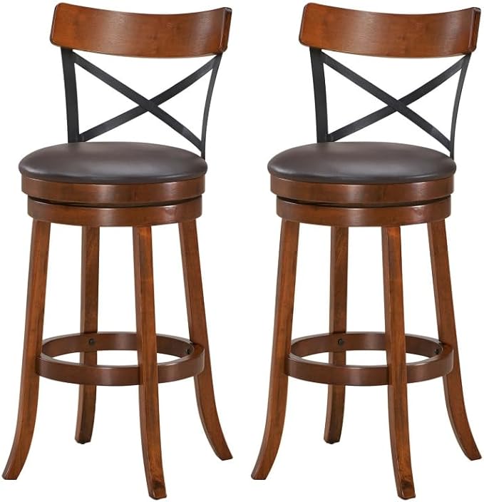 ERGOMASTER Swivel Bar-Stools Rubber Counter Height Barstool 24 Inch Seat Height Bar Chair Cappuccino X Open Back Heavy Duty for Kithcen Dining Bar（ 29 Inches, Set of 2）