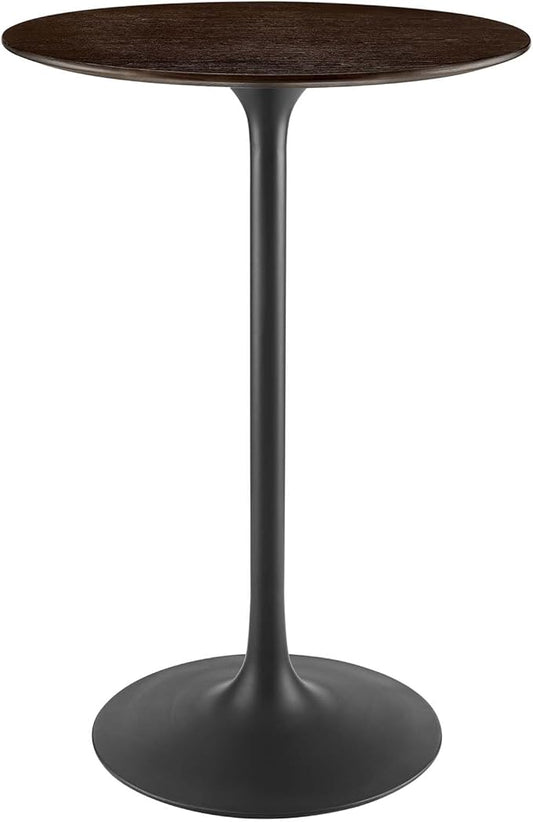 Modway Lippa Round 28" Wood Grain Mid-Century Modern Bar Table in Black Cherry Walnut