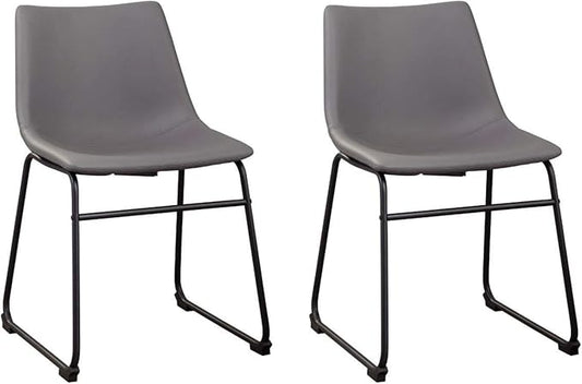 Signature Design by Ashley Centiar Casual Bucket Seat Dining Upholstered Side Chair with Black Metal Base, Set of 2, Faux Leather, 18.75" Seat Height, Gray