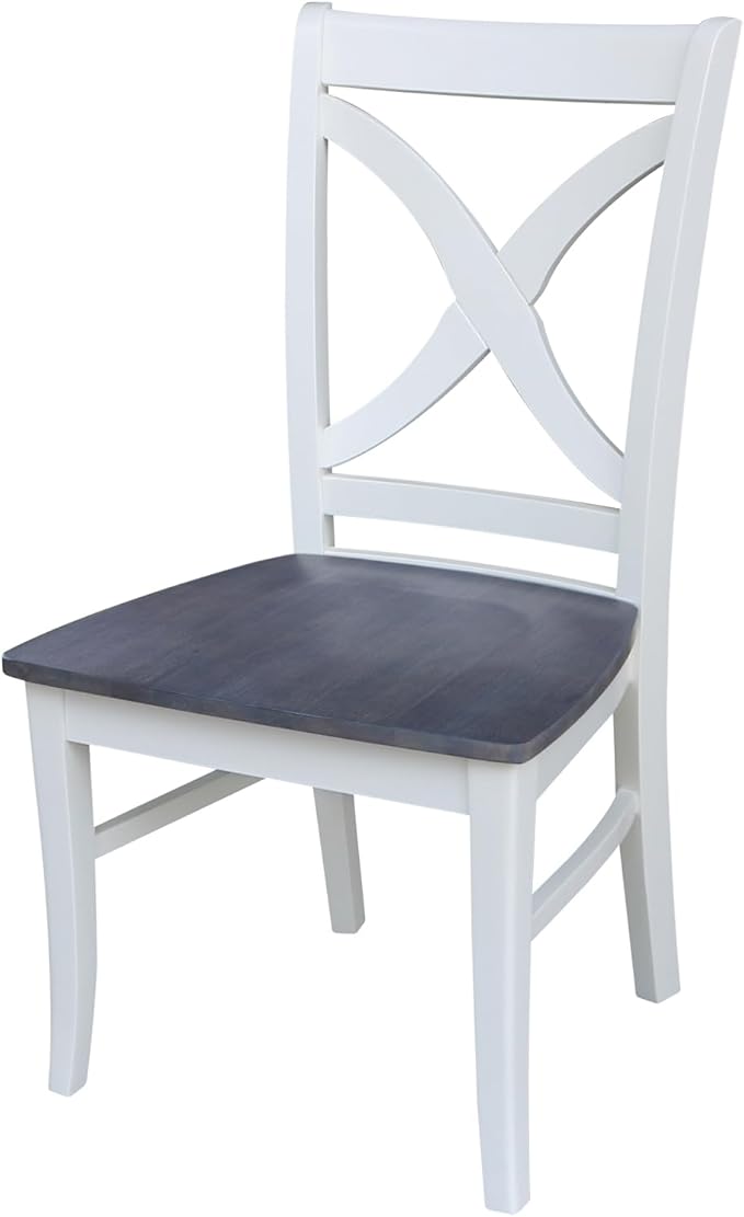 International Concepts Set of Two Vineyard Curved X Back Chairs, White/Heather gray