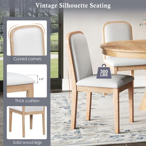 Bellemave 5-Piece Extendable Round Dining Table Set with 4 Upholstered Chairs, 42"-58" Round Kitchen Table Set for 4-6 with Removable Leaf and Crossed Legs for Kitchen, Dining Room (Natural Wood Wash)