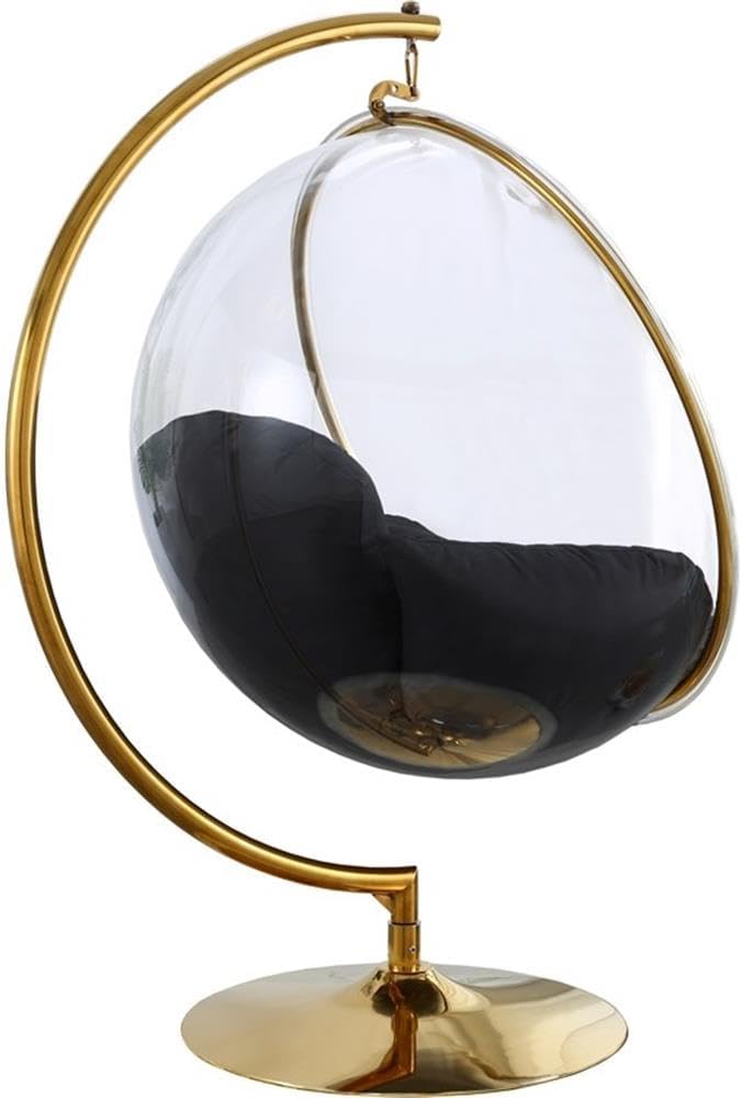 Meridian Furniture 508Black Luna Collection Modern | Contemporary Clear Acrylic Accent Swing Chair with Durable Metal Base and Fabric Seat, Black, Gold Finish, 41.5" W x 29.5" D x 64" H