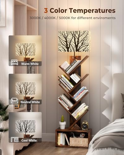 Evermagin 6 Tier Tree Bookshelf with Light, Bookcase, Branch Pattern