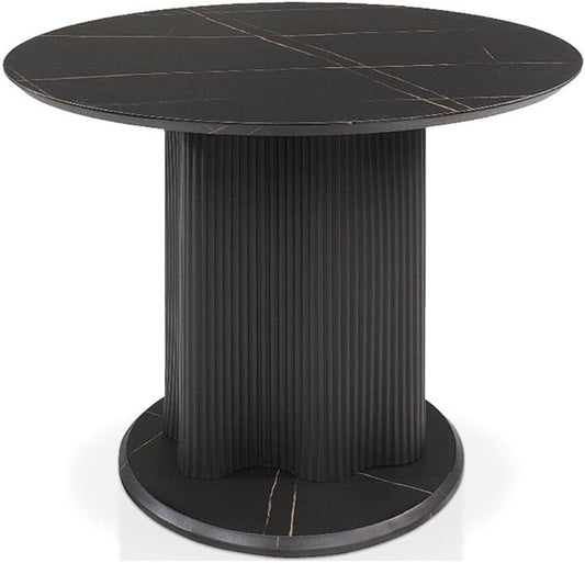 Homes: Inside + Out Elara Modern 39-inch Round Dining Table with Fluted Pedestal Base, Seats up to 4, for Home Kitchen, Living Room, Black