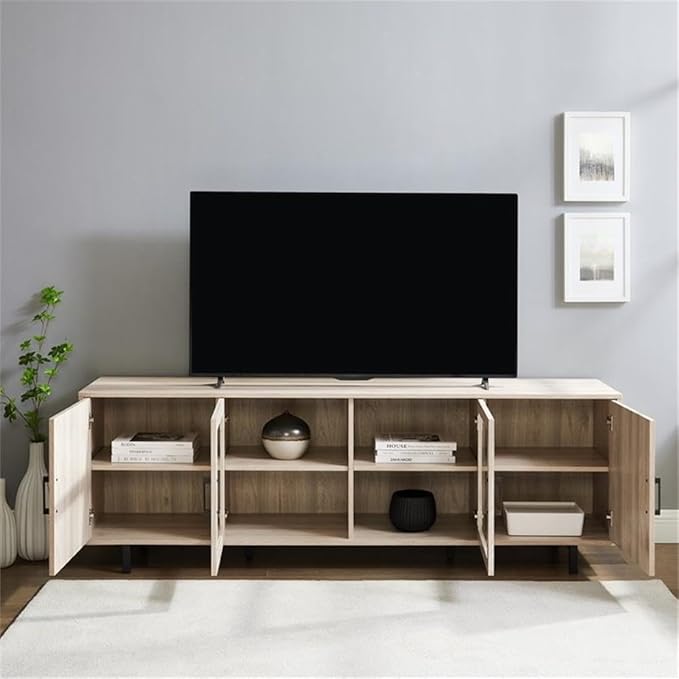 Walker Edison Harper Modern 4 Door Herringbone TV Stand for TVs up to 80 Inches 70 Inch Birch