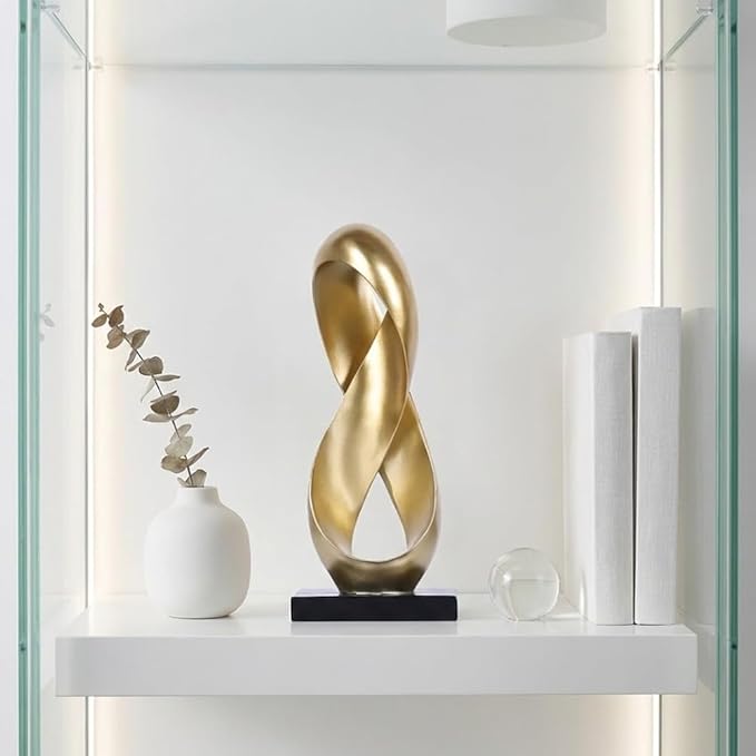 Large Gold Knot Decor Statue 14.6in Tall, Resin Geometric Tabletop Sculpture for Coffee Table, Gold Statue Decor for Shelves Mantel, Modern Decorative Object Home Accent