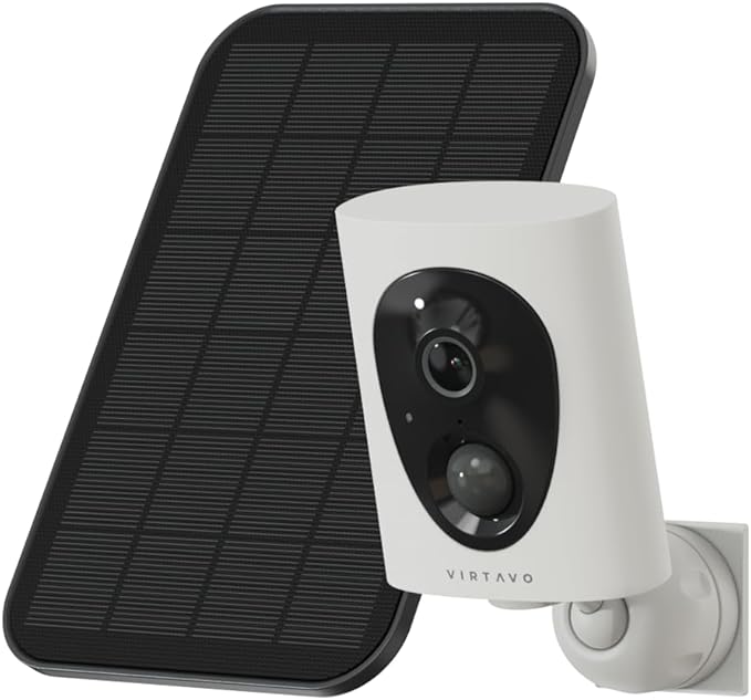 VIRTAVO 2K Wireless Security Camera Outdoor Home WiFi Surveillance Cam, Battery Powered,3W Solar Panel,Color Night Vision,AI Motion Detection,2‑Way Audio,IP66 Weatherproof,SD Card & No Subscription