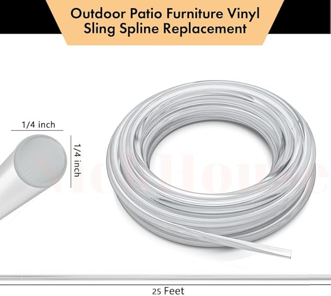 25' Foot .25" Vinyl Sling Spline for Patio Outdoor Pool Furniture Repair or Replacement Awning Cord for Sling Chair