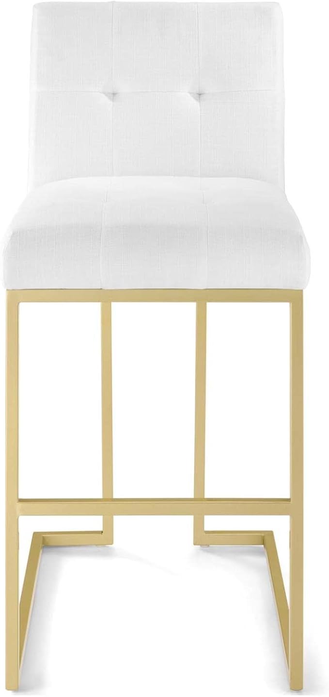 Modway Privy Stainless Steel Upholstered Fabric Bar Stool, Gold White