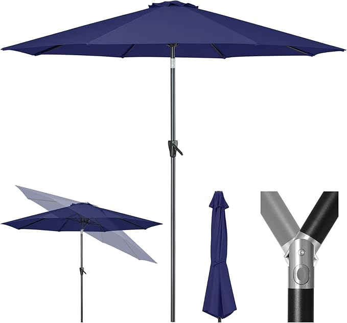 Tempera Patio Market Outdoor Table Umbrella with Push Button Tilt and Crank, Large Sun Umbrella with Sturdy Pole & Fade Resistant Canopy, Easy to Set