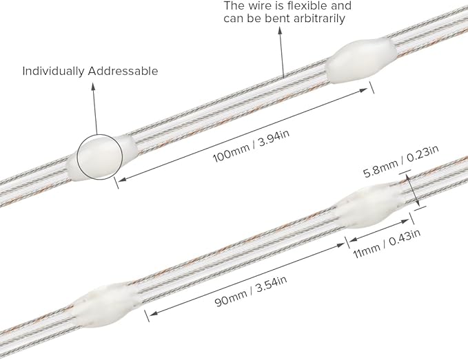 BTF-LIGHTING WS2812B IC RGB Pebble Pixel Light Seed String Roll Individual Addressable Chasing Color Smart Fairy String Light PVC Wire 32.8FT 100LED DC12V for Christmas Decor(No Adapter or Controller)