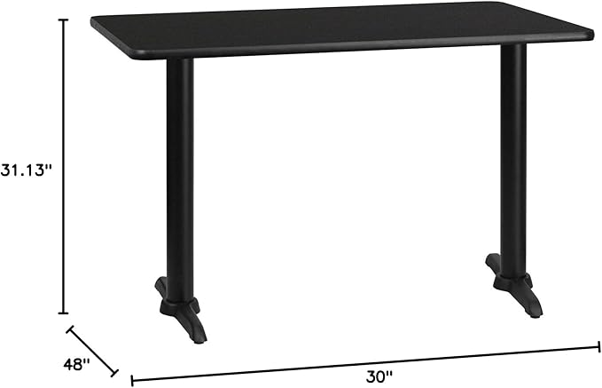 Flash Furniture 30'' x 48'' Rectangular Black Laminate Table Top with 5'' x 22'' Table Height Bases