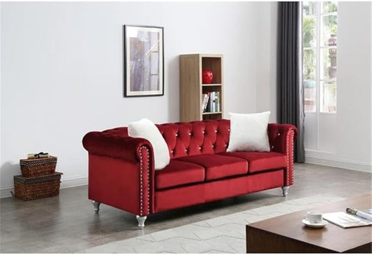 Glory Furniture Raisa Velvet Sofa in Burgundy