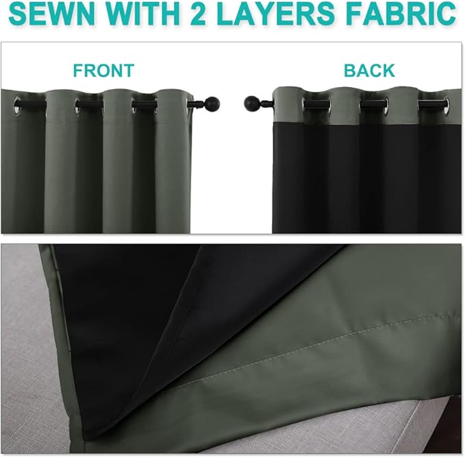 NICETOWN 100% Blackout Window Curtain Panel, Heat and Full Light Blocking Drape with Black Liner for Nursery, 84" Drop Thermal Insulated Drapery (Dark Mallard, 1 Piece, 70" Wide Each Panel)