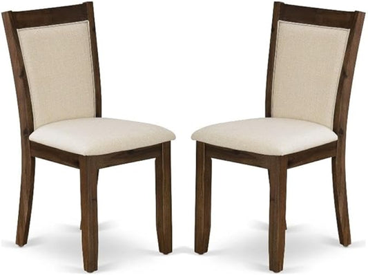 East West Furniture MZCNT32 Monza Parson Chairs - Light Beige Linen Fabric Upholstered Dining Chairs, Set of 2, Antique Walnut