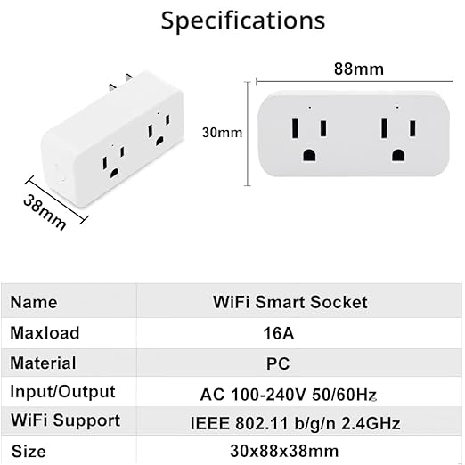 Ewelink 16a WiFi Smart Plug, App Remote Control Timer Outlet Power Socket with 2.4Ghz Transmitter, 2-in-1 Compact Design, Compatible with Alexa,Google Home, SmartThings
