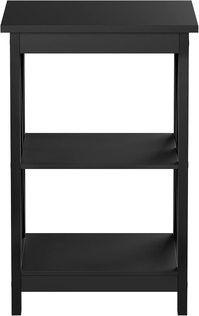 Lavish Home Side Tables with Two Shelves – Set of 2 Contemporary Nightstands with X-Legs – Wooden End Table Pair for Living Room or Bedroom (Black)