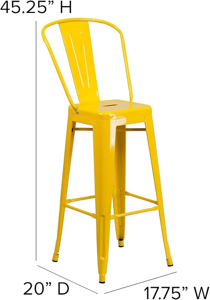 Flash Furniture Commercial Grade 30" High Yellow Metal Indoor-Outdoor Barstool with Removable Back