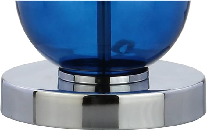 JONATHAN Y 27" Cobalt Blue/Chrome Triple-Sphere Glass Table Lamp Set of 2, Bedside, White Linen Shade, Modern Table Lamps for Living Room, Bedroom, Office, LED Bulbs Included (JYL1070E-SET2)