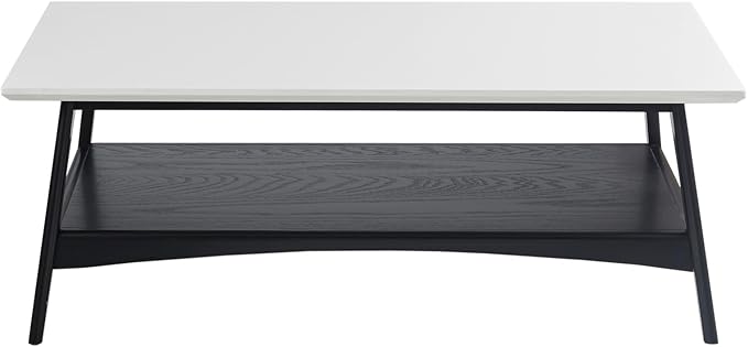 Madison Park Coffee Table with Storage Shelf, Rectangular Table for Living Room, Solid Wood Frame & Legs Accent Furniture for Living Room, Minimalist Décor - 48" W x 24" D x 17" H Off-White/Black
