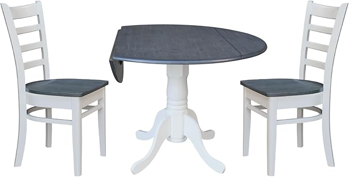 IC INTERNATIONAL CONCEPTS 42" Drop Leaf Wood Table with 2 Emily Side Chairs in White/Heather Gray