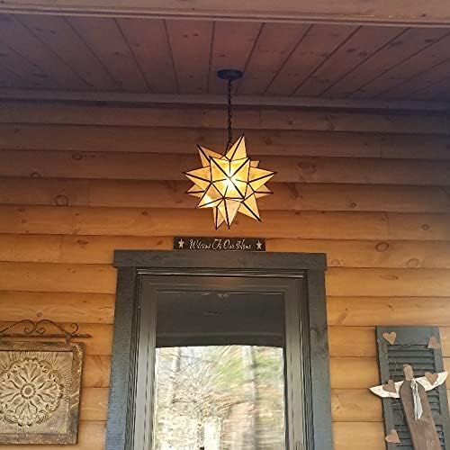 DIRYZON EUL 13 Inch Industrial Moravian Star Pendant Light with Seeded Glass Shade Hanging Chain