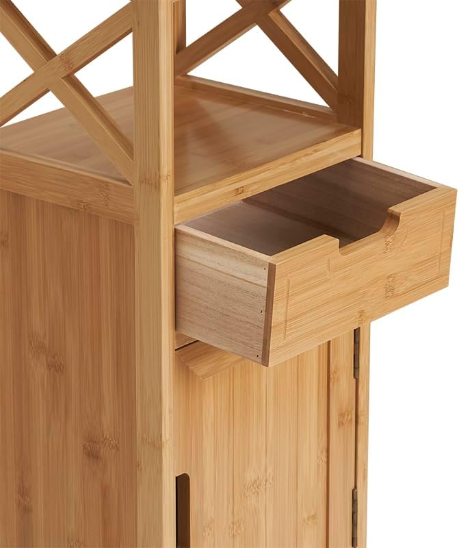 Fully Assembled 30" High Bamboo End Side Table, Preassembled Bathroom Floor Cabinet, Tall Nightstand for Bedroom