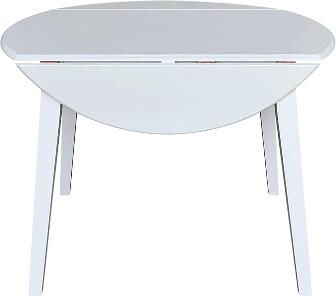 IC INTERNATIONAL CONCEPTS 42" Round Solid Wood Dual Drop Leaf Table in White