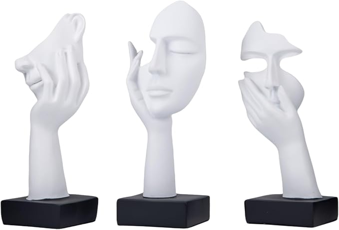 Thinker Statue Modern Abstract Art Decor Face Sculptures Decorative Objects Tv Stand Decor Items Figurine Office Study Room Bookshelf Desktop Home Decor Accent (White)