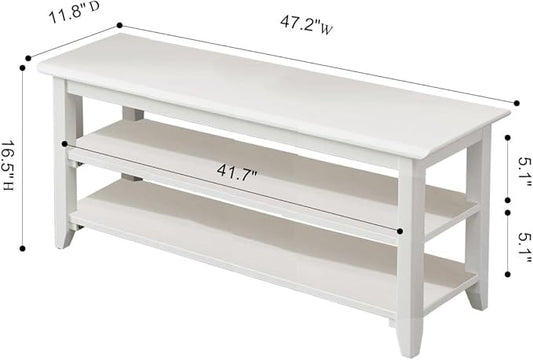Shoe Rack Bench for Entryway with Storage, 48", 3-Tier Wooden Shoe Bench for Hallway, Front Door, Entrance, White