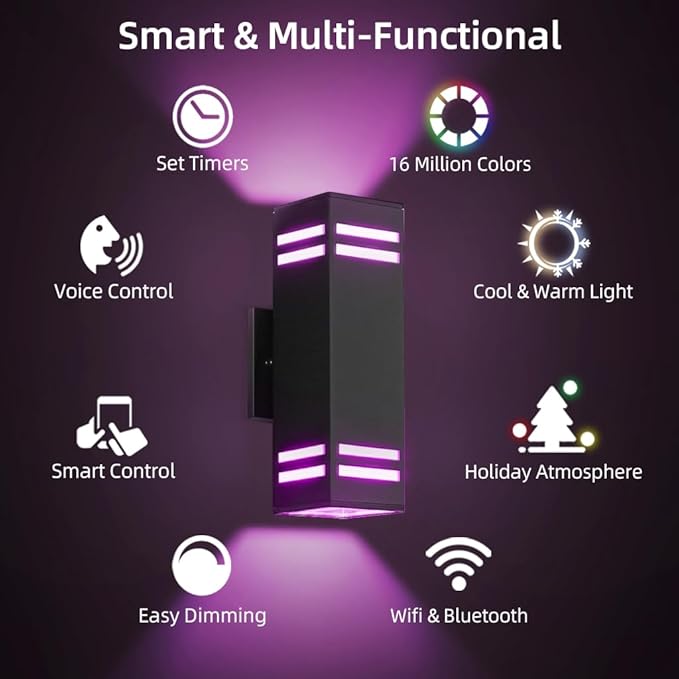 SHIMR Smart Outdoor Lights, RGBCW Color Changing Outdoor Lights, Modern Exterior Lighting Fixture Aluminum with Remote Control, Black Up and Down Lighting for House Compatible with Alexa [ETL Listed]