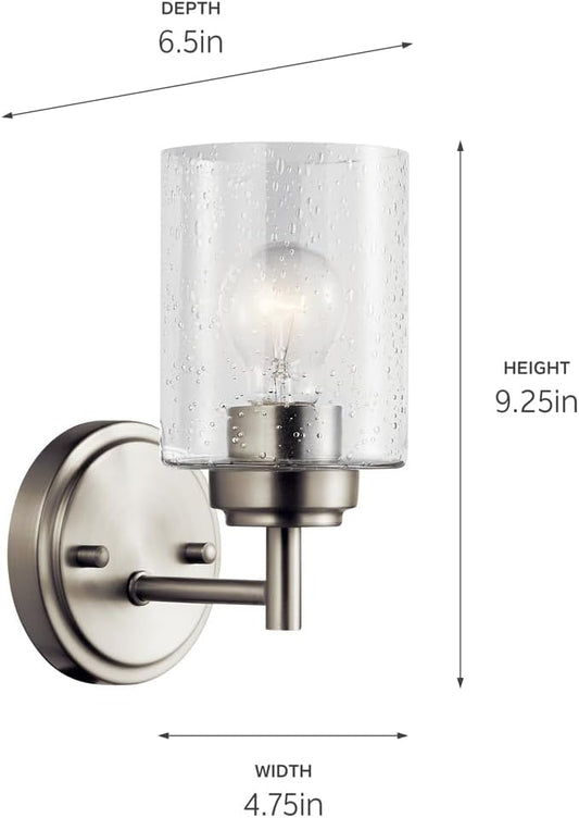 Kichler Winslow 9.25" Wall Sconce in Brushed Nickel, 1-Light Modern Wall Mount Fixture with Clear Seeded Glass , 45910NI