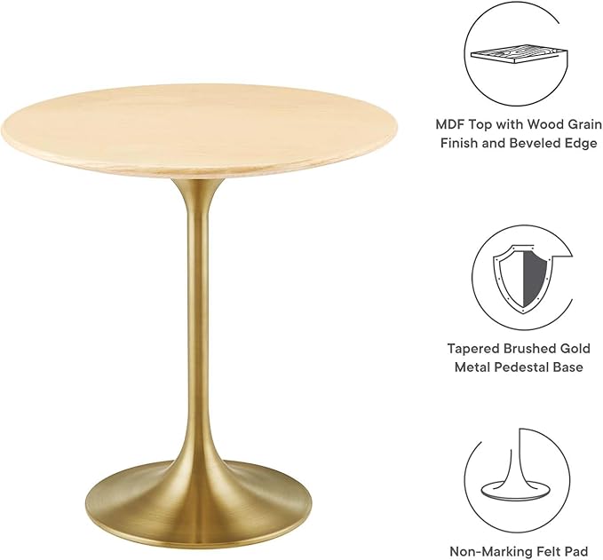 Modway Lippa Round 20" Wood Grain Mid-Century Modern Side Table, Gold Natural