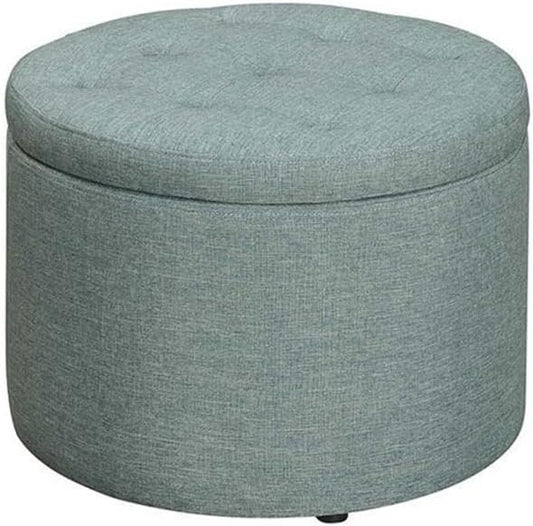 Convenience Concepts Designs4Comfort Round Shoe Ottoman, Green Faux Linen