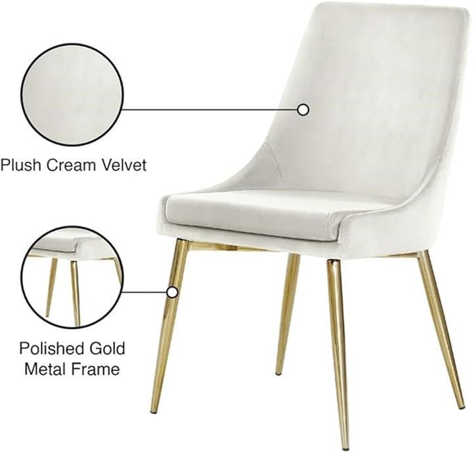 Meridian Furniture Karina Collection Modern | Contemporary Velvet Upholstered Dining Chair with Sturdy Metal Legs, Set of 2, 19.5" W x 21.5" D x 33.5" H, Cream