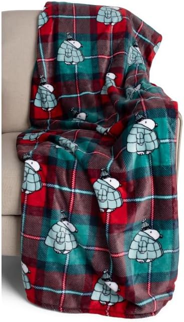 Berkshire Blanket & Home Co Peanuts Winter Blanket, Polyester (Plaid Puffer Snoopy, King)