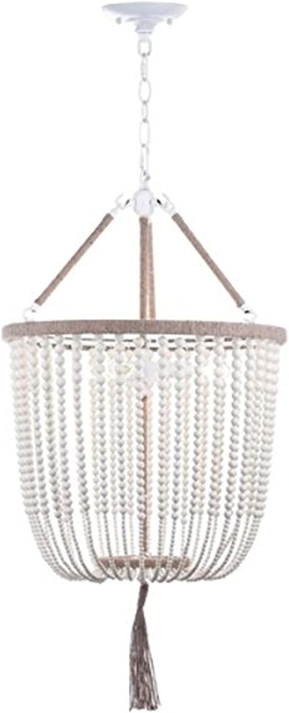 SAFAVIEH Lighting Collection – Angie Boho Farmhouse Cream 3-Light Beaded Adjustable Hanging Pendant Chandelier with Tassel, LED Bulbs Included (LIT4476A)