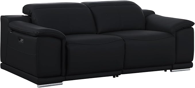BlackJack Furniture Venice Top Grain Italian Leather Recliner 5 Seater 4 Power Reclining Seater 2 Piece Sofa Set with Adjustable Headrests Modern Seating Sofa and Loveseat for Living Room , Black