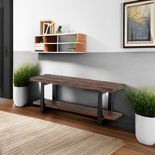 Alaterre Furniture Pomona Entryway Organizer – Modern Rustic 48-Inch Solid Wood Entryway Bench with Open Bottom Storage Shelf – Farmhouse Hallway Seating for Mudroom or Foyer (Rustic Brown)