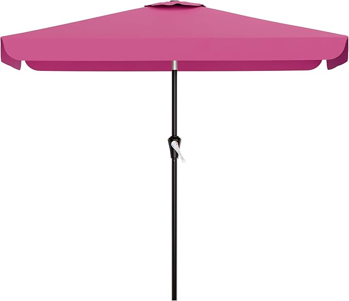 AreShark 6.5 x 10 FT Rectangular Valance Patio Umbrella, Outdoor Umbrella with Tilt and Crank, Market Table Umbrellas W/ 6 Ribs UV Protection for Garden, Deck, Backyard and Pool, Rose Pink