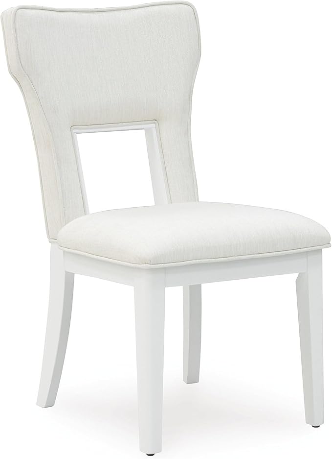 Signature Design by Ashley Chalanna Modern Upholstered Dining Chair with Cushion and Adjustable Levelers, Set of 2, White