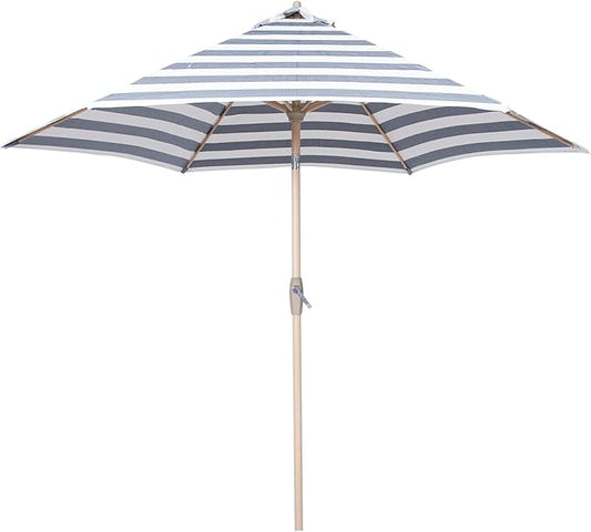 Tempera Striped Patio Umbrellas Outdoor Table Market Umbrellas with Crank & Pust Button Tilt|Auto-Tilt, 8 Steel Ribs, High Color-Fastness Canopy